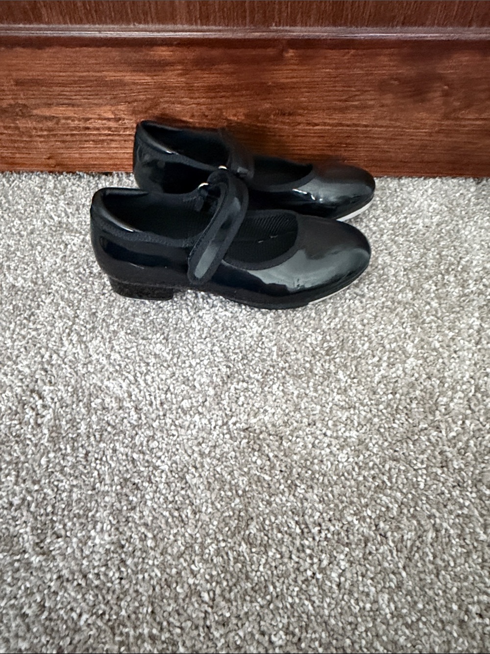 Girls Black Patent Dance Tap Shoes with Strap